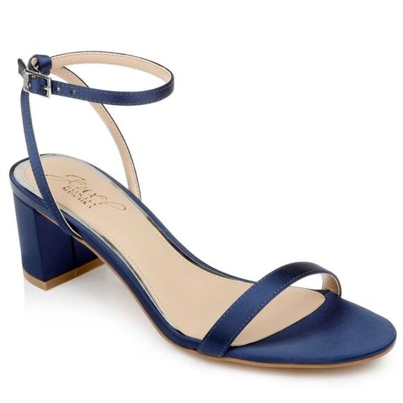 JEWEL BADGLEY MISCHKA Danni II Block Heel Sandal Sz 9 Navy Blue Evening Shoe NEW - Picture 1 of 13
